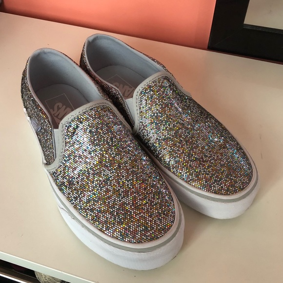 vans sparkle slip ons